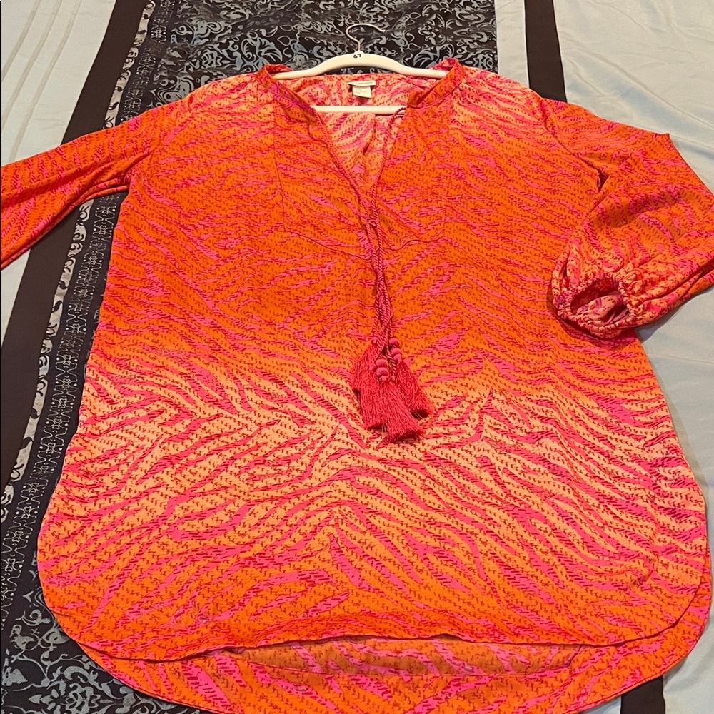 H&M Conscious Collection Pink and Orange Tassel V-Neck Tunic
